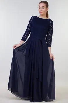 

Lace Chiffon Modest Long Bridesmaid Dresses With 3/4 Sleeves Simple Boho Formal Maids of Honor Gowns A-line Floor Length Custom