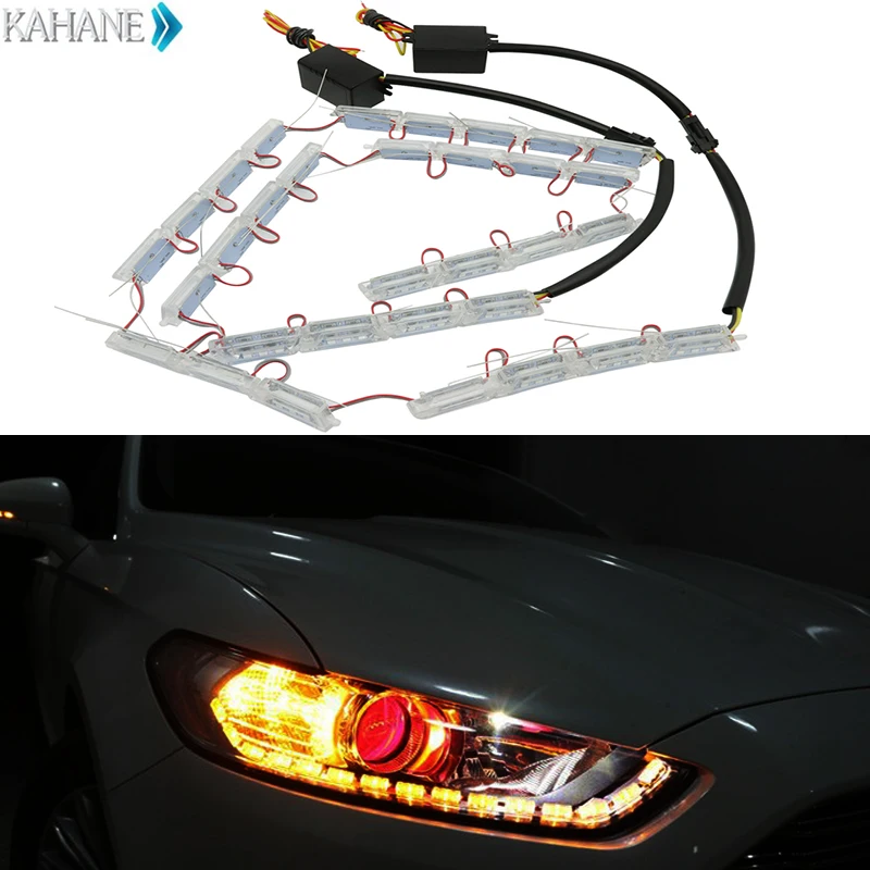 2PCS Car HeadlLamps LED Strip Turn Signal Lights Waterproof Adjustable