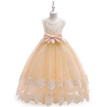 

2019 Kids Girl Lace Wedding Christmas Birthday Party Dress Children Bow Tulle Princess Vestido Teen Girl Pageant Prom Gown Q480