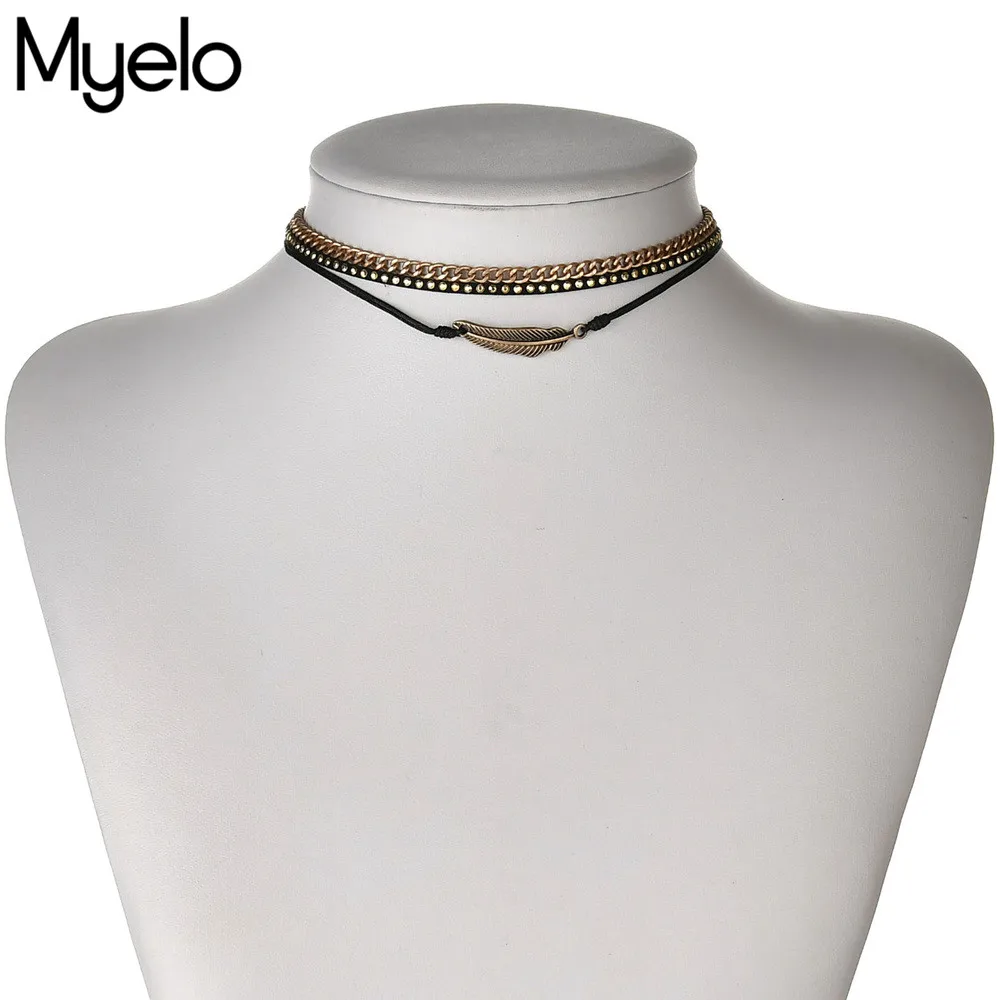 Myelo Мода 2017 г. Для женщин Изделия три слоя колье Цепочки и ожерелья черный бархат
