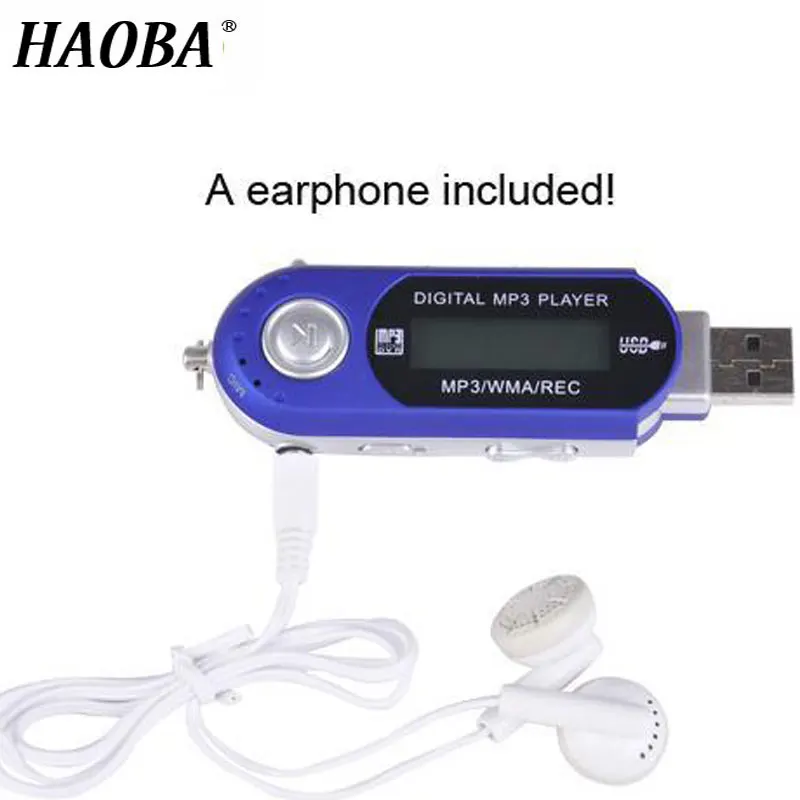 HAOBA мини MP3 плеер ЖК-дисплей с USB высокой четкости музыкальный MP3 плеер Поддержка FM радио SD карта с бесплатными наушниками - Цвет: BLUE