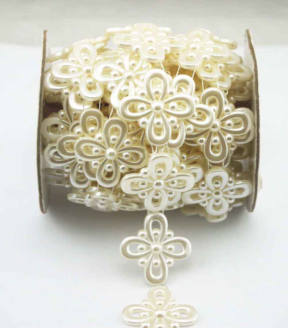 

5 ярдов, 34 мм, цветок слоновой кости, жемчужная цепочка, отделка, швейный костюм, аппликация, украшение для торта LZ203