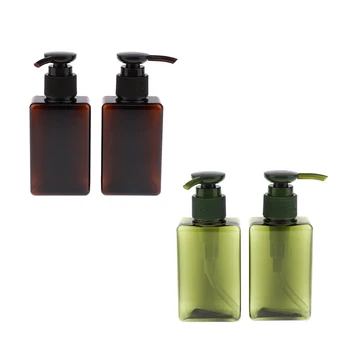

4pcs Green/Dark Brown Empty PET Shampoo Conditioner Shower Gel Pump Bottles Travel Refillable Containers 100ml