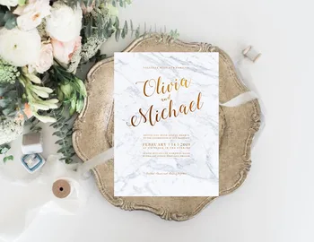 

Marble Design Gold Print Wedding Invitation Cards