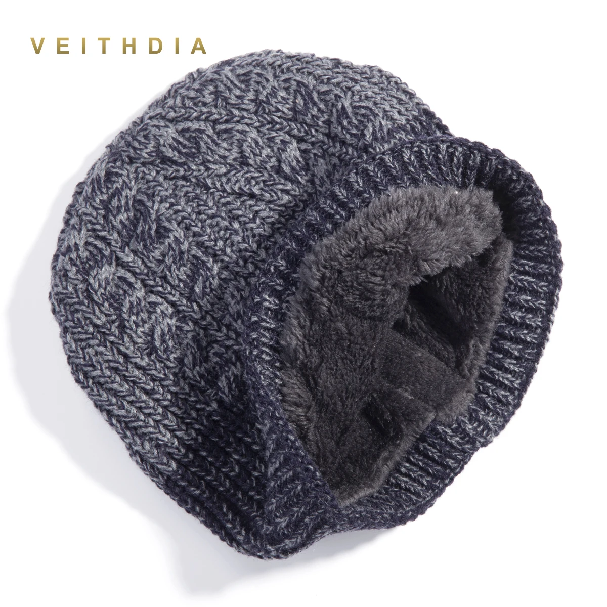 Зимние шапки VEITHDIA для мужчин вязаные из шерсти одноцветные двухслойные gorro