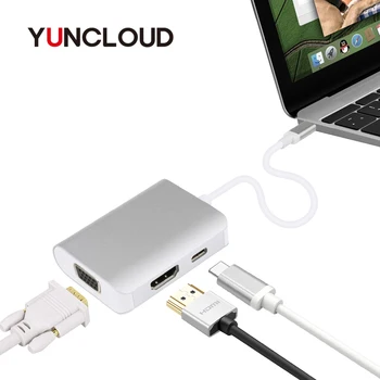 

YUNCLOUD USB Type-C 3.1 HUB to VGA 1080P 60Hz HDMI 4K 30Hz Splitter Converter With Type C PD Charging For Laptop macbook pro