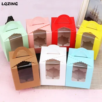 

Single Cup CupCake Packaging Box,Transparent Window Paper Gift Boxes for Cake Packaging Christmas Wedding Event & Party Supplies