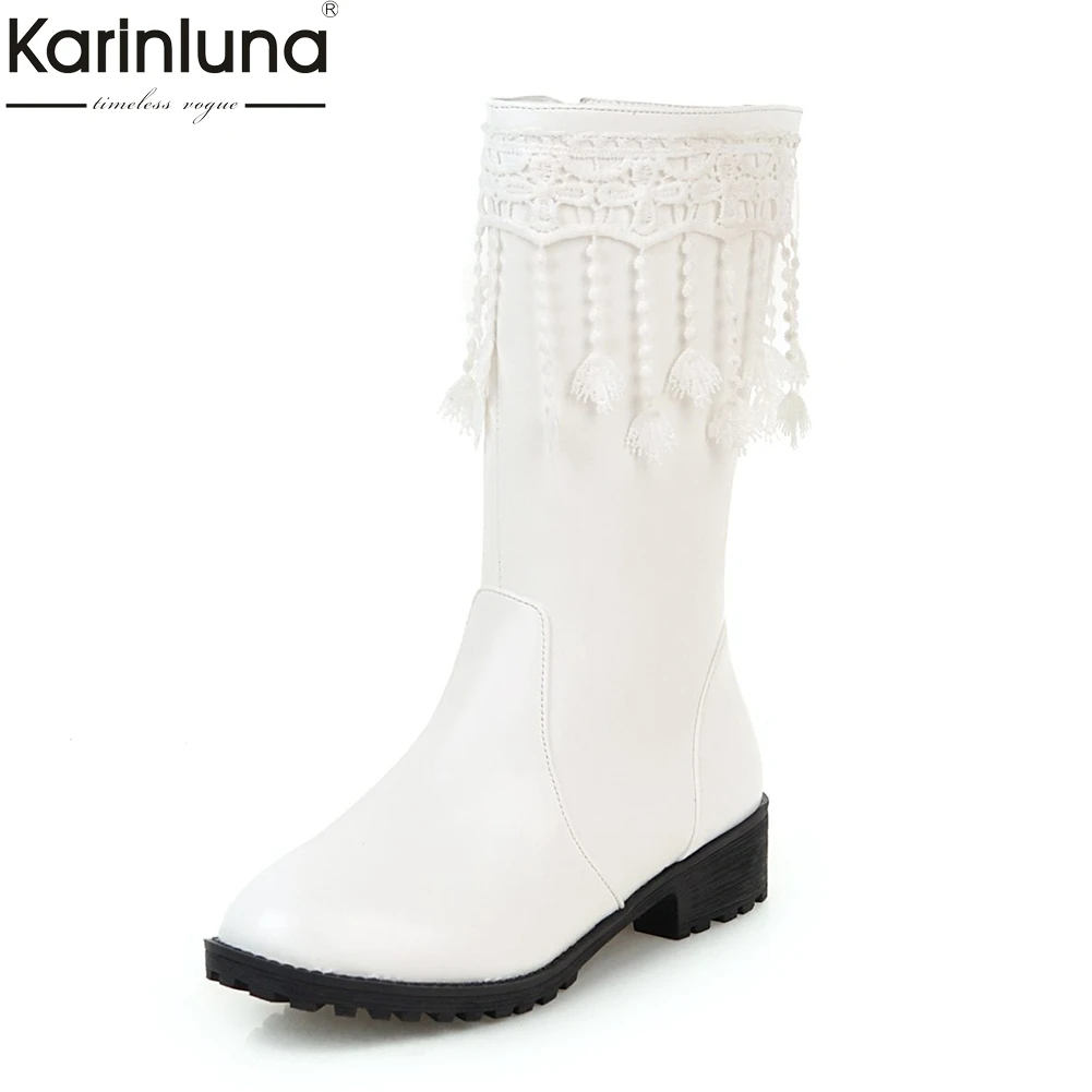 

2019 dropship top quality sweet lace big Size 34-43 slip on boots Woman Shoes high heels mid-calf Boots Women riding boots