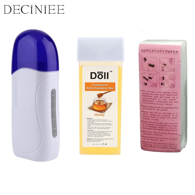 

Depilatory Roll on Wax Heater with Refillable Wax & Waxing Paper for Hair Removal Set Waxing Machine EU Plug with 100 Pcs Paper