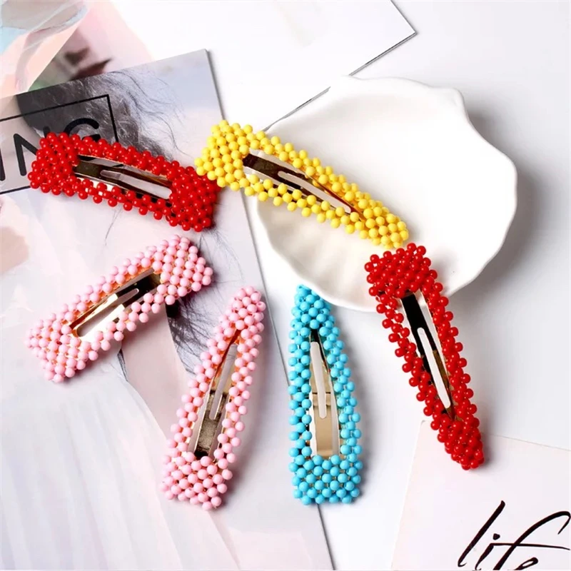 New Women's Hair Clip Women's Colorful Beads Hair pins Korean Design Snap Barrette Stick Hairpin Hair Styling Accessories