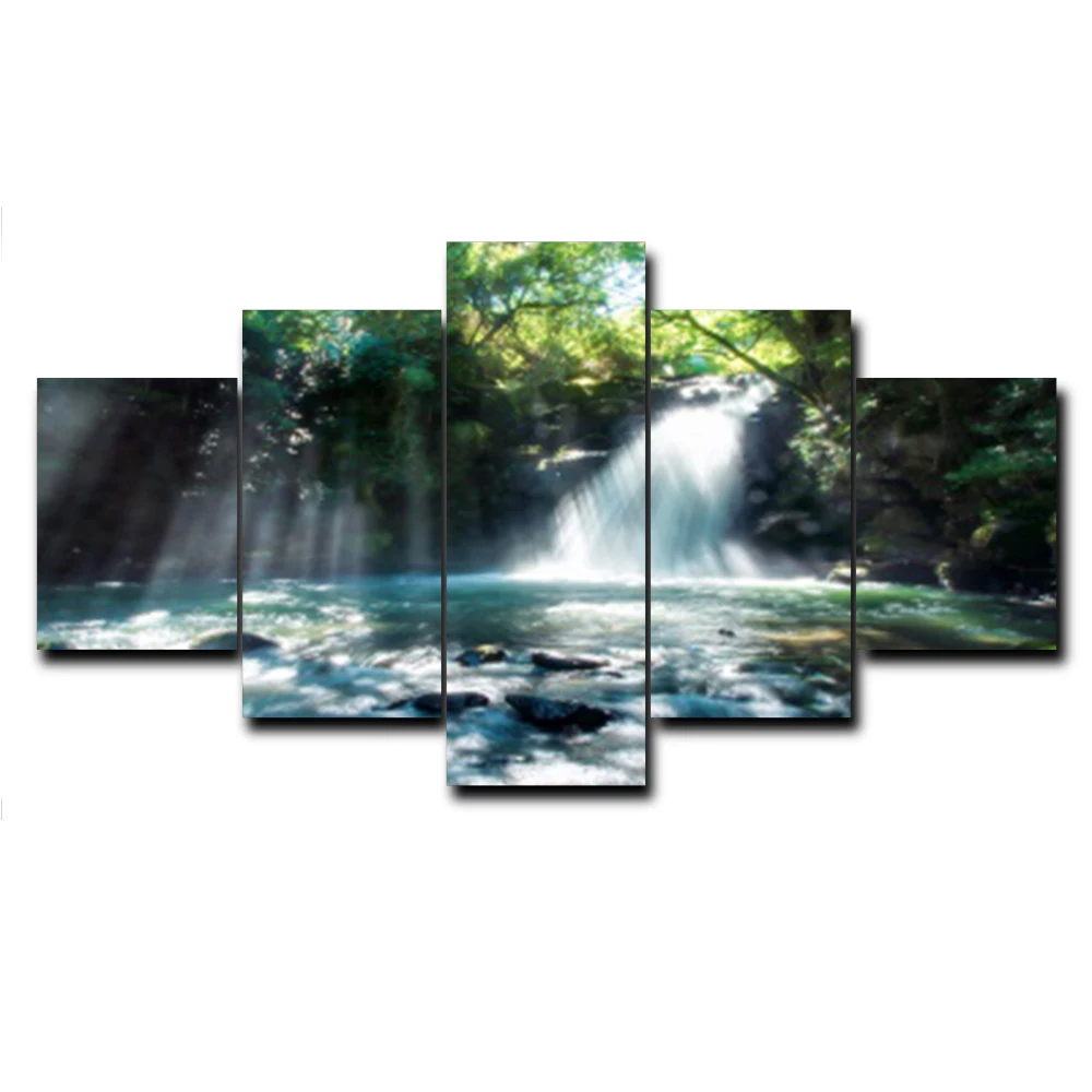 

Laeacco 5 Panel Abstract Forest Water GreenTrees Outside Posters and Prints Canvas Wall Artwork Nordic Home Decoration