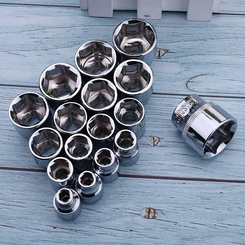 6mm-24mm Series Hexagonal Standard 3/8 Inch Short Sleeve Standard Hexagonal Socket Chrome Vanadium Steel Head Hex Socket Tool