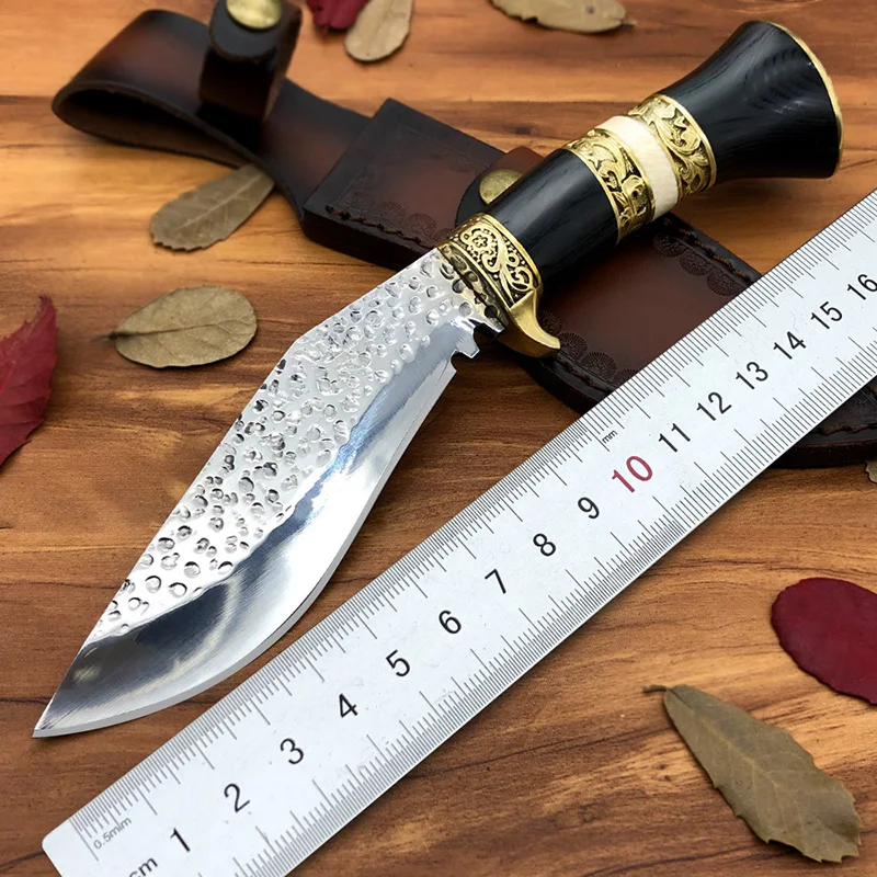 

Handmade Nepal style hunting knives high hardness Steel fixed blade Brass carved handle camping knife small Kukri survival tool