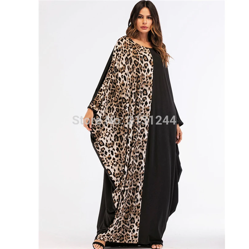 Женское длинное платье с леопардовым принтом Abaya мусульманское макси в стиле