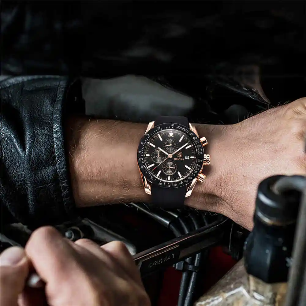 2018 Top Brand Luxury BENYAR Men Sport Watch Chronograph Silicone Strap Quartz Army Military Watches Clock Men Relogio Masculino