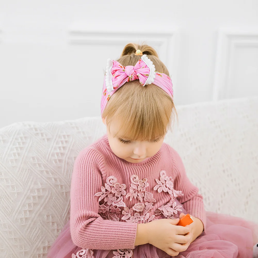 

1pcs 2019 New Print Bow Nylon Headband for Kids Soft Headwear Elastic Headband Girls Wide Head Wrap Hair Accessories