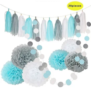 

20Pieces/Set Birthday Party Wedding Party Backdrops Decoration Set Paper Flower Ball Paper String Paper Tassel