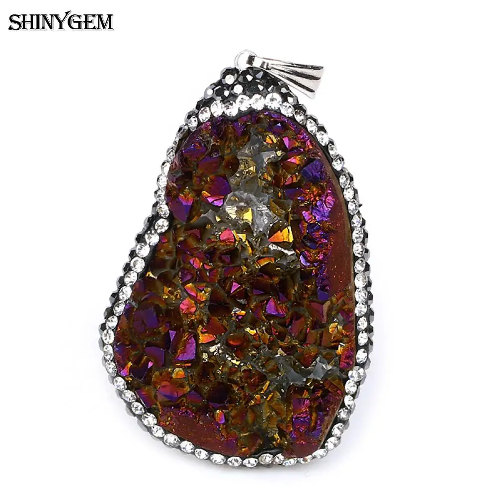 ShinyGem 25-40 мм несимметричный минеральный кристалл кулон циркон обертывание Большие Подвески друзы подвески из настоящего натурального камня для изготовления ювелирных изделий