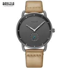 BAOGELA мужские Премиум простые кварцевые часы повседневные с кожаным ремешком минимализм водонепроницаемые наручные часы для мужчин 1806 светильник коричневый