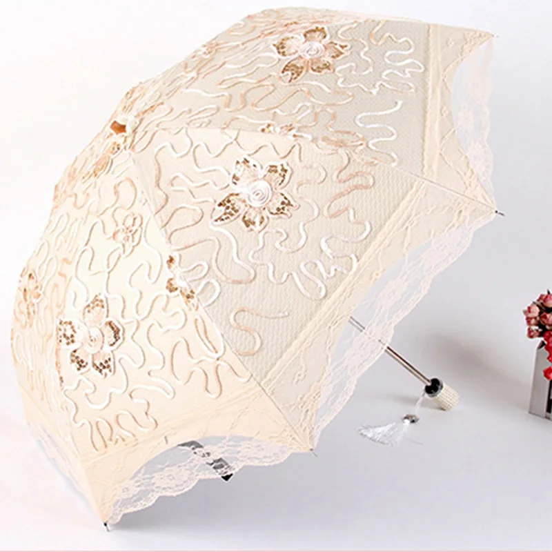 

lace sun umbrella rain women 5 Colors Plum Flower Blossom Parasol lace Two folding umbrella UV brand Sunny / Rain parasol