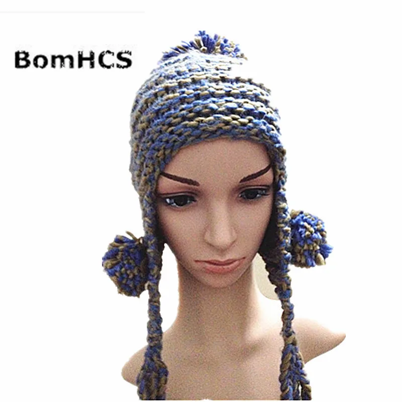 BomHCS 4 цвета модные теплые Для женщин шапка косы наушники Кепки ручной вязки шапочка Открытый