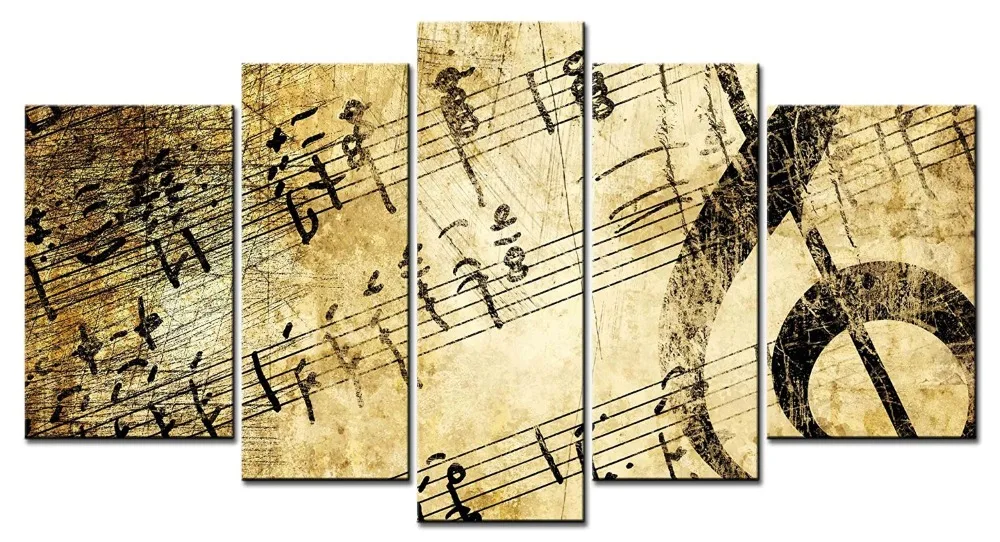 

5 Panel HD Modern Wall Art Home Decoration Printed Oil Painting Pictures Canvas Prints Classical Piano Music Notes