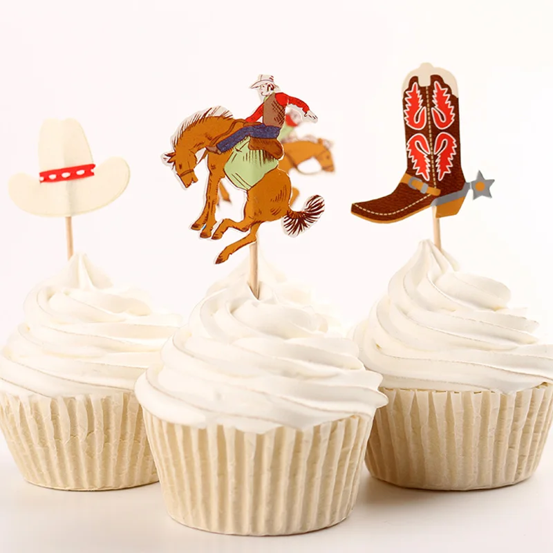 

720pcs/set Cowboys Theme Horse Hat Boots Party Supplies Cartoon Cupcake Toppers Pick Kid Boy Birthday Party Decorations