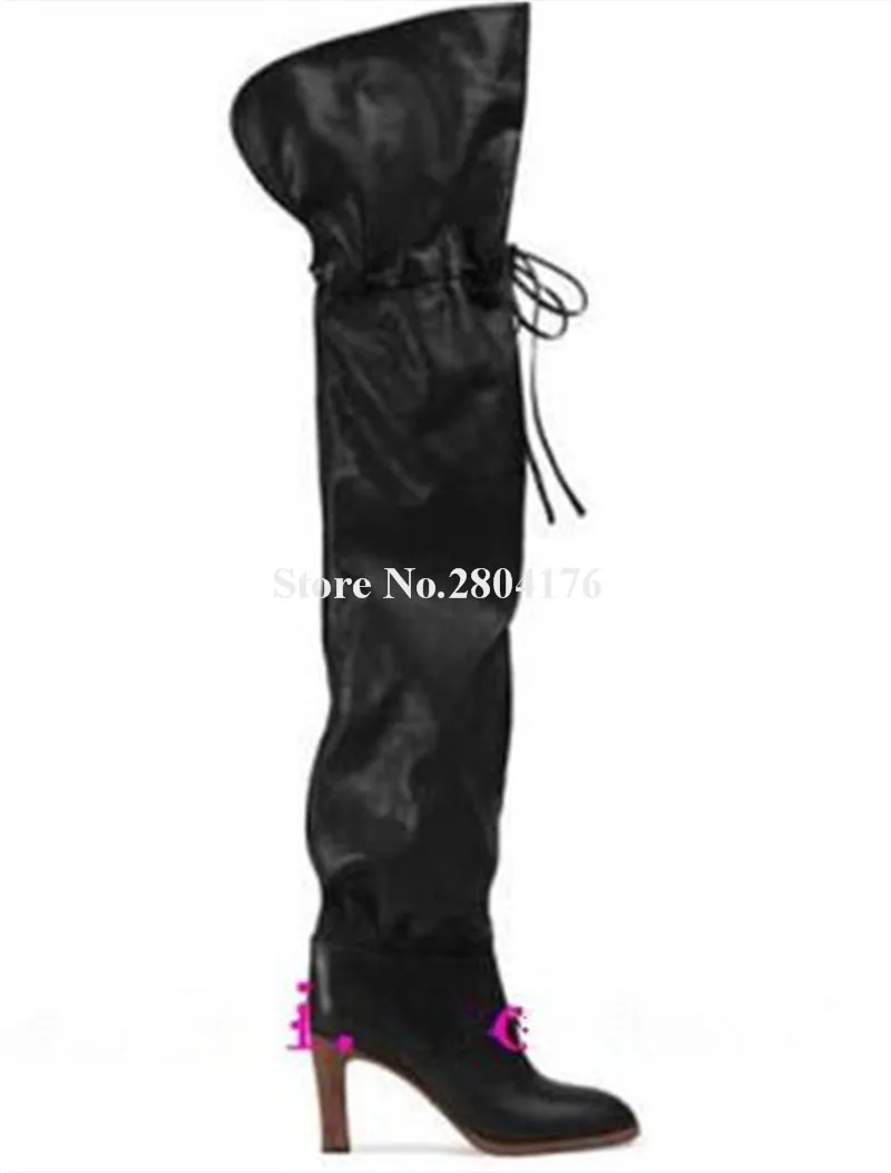 Picture Club Lose Stiefel Mode Schuhe Neue Starke Knie Ferse Sexy Frauen Lange Spitze bis Runde Picture Über Chunky As as Kappe Rot Schwarz Rnap8nx