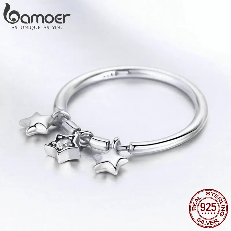 Silver Ring Silver Rings 925 Sterling Silver Fashion Sparkling Dangle Star Finger Rings for Women Wedding Engagement Ring Jewelry