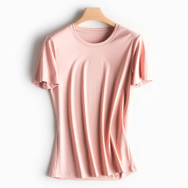 High end Luxury Fabric Women O Neck 100 Mercerized Cotton T shirt Tee