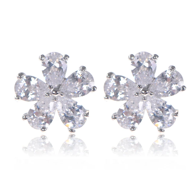 White Gold Plated Cute Sun Flower Zirconia Diamond Snowflake White Gold Plated Cute Sun Flower Zirconia Diamond Snowflake Earrings Stud For Women Top Quality