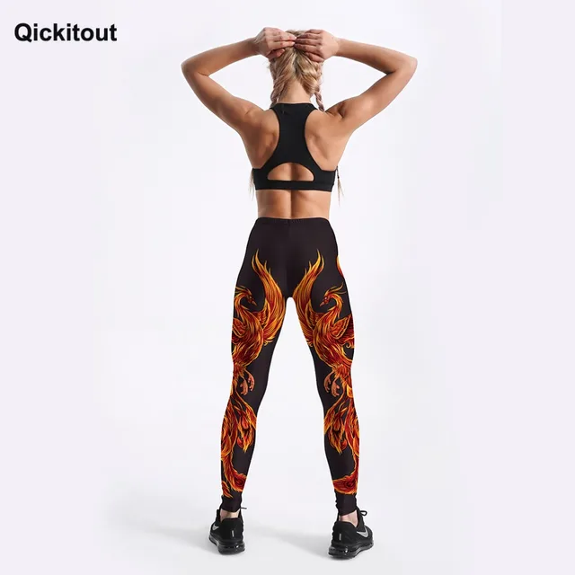 Qickitout Hot Sale Women Leggings Flaming Phoenix 3D Printed Punk Girl Leggings Pants Fitness Workout Pants Long Stretchy S-4Xl טייץ מצויר