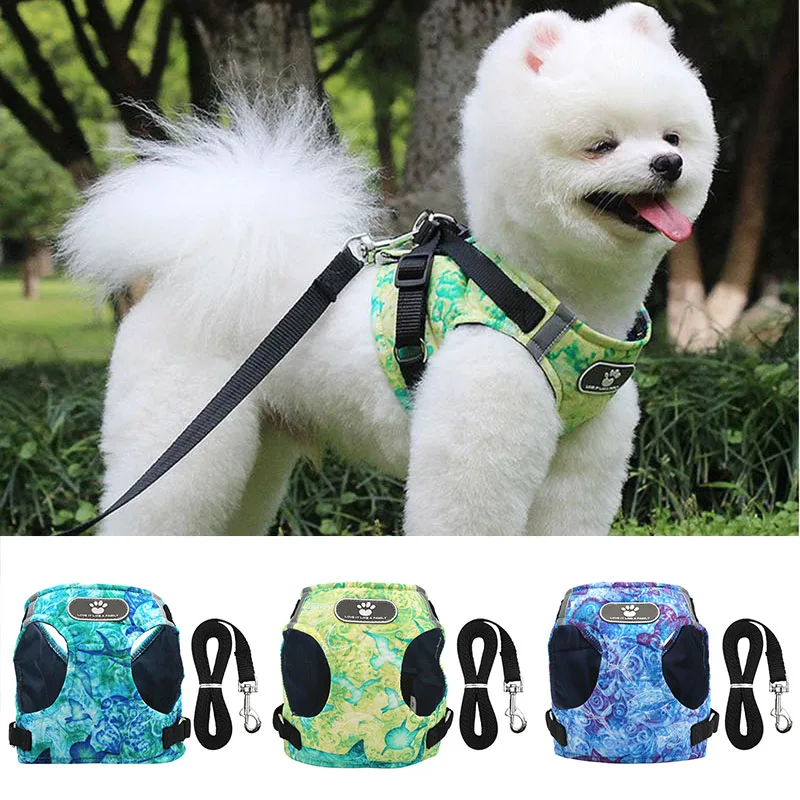 

Reflective No Pull Step-in Dog Harness Padded Vest Ocean Printing Pet Harness with Nylon Leash for Dogs Chihuhua Poodle Terrier