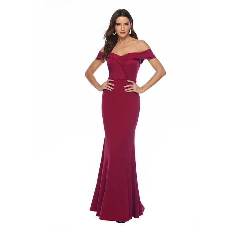 Polyester Long Mermaid Bridesmaid Dresses 2019 Sexy Side Split Off Shoulder Maid Of Honor Dress Party For Women (6)