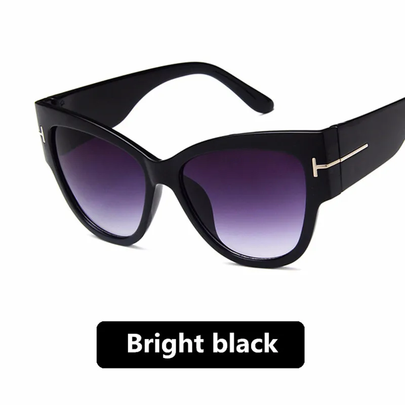 HJYBBSN большие солнцезащитные очки кошачий глаз женские роскошные брендовые Модные леопардовые солнцезащитные очки с металлическими петлями Женские винтажные градиентные очки - Цвет линз: Bright Black