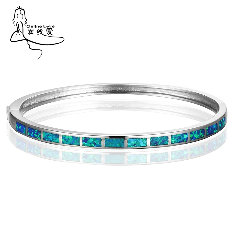 

Blue Opal Gem Crystal Charm bangle Silver Plated 925 Bracelets For Women
