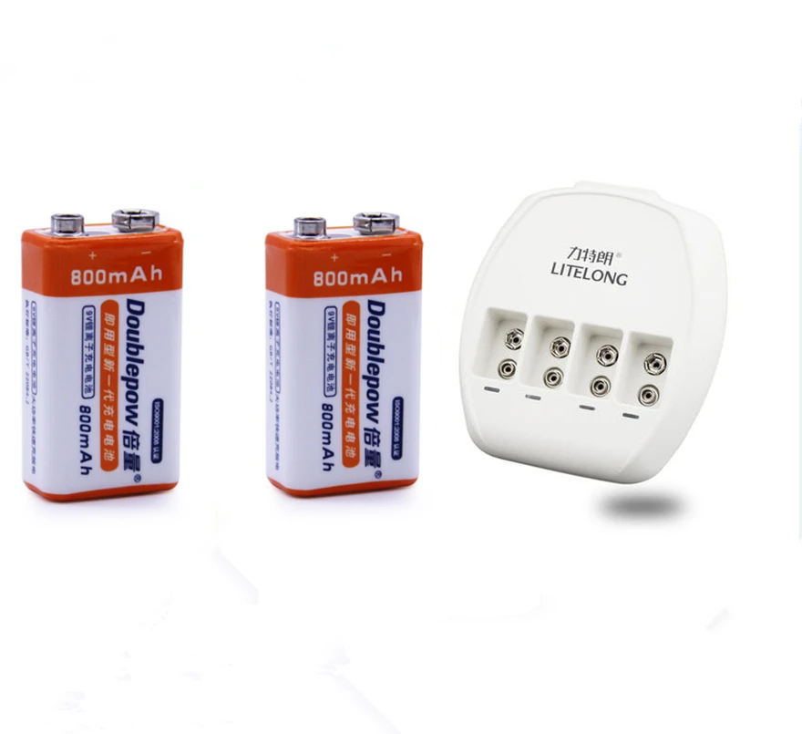 Acheter 2 pièces 9 V 800 mAh au lithium ion batterie rechargeable + 4 slot 9 V Ni MH Ni Cd batterie lithium ion chargeur universel
