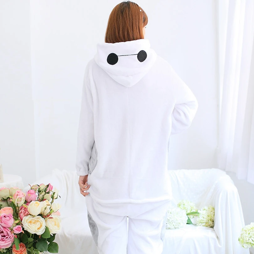 

White Baymax Pajama Set Women Men Unisex Adult Animal Pijama Flannel Onesie Cosplay Sleepwear Hoodie Halloween Holiday Costume