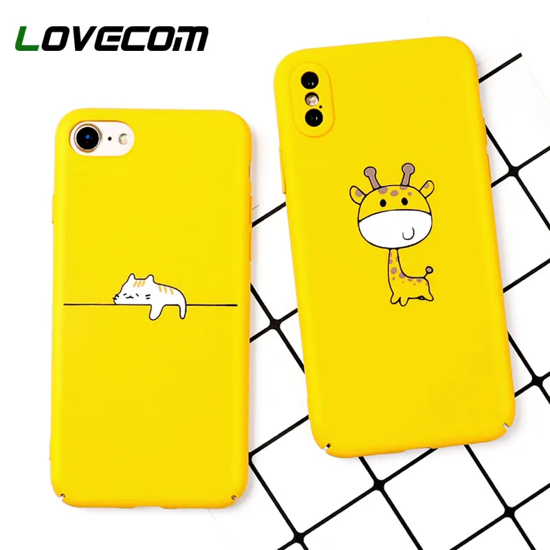 

LOVECOM Phone Case For iPhone 6 6S 7 8 Plus X Cartoon Deer & Cat Solid Color Hard PC Full Body Phone Back Cover Cases Protector