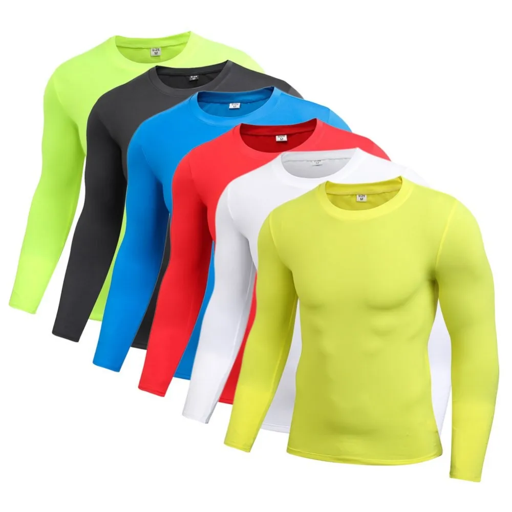 Быстросохнущие топы для фитнеса с впитывающим пот базовым слоем, M-XL мужские компрессионные облегающие футболки с круглым вырезом и длинным рукавом