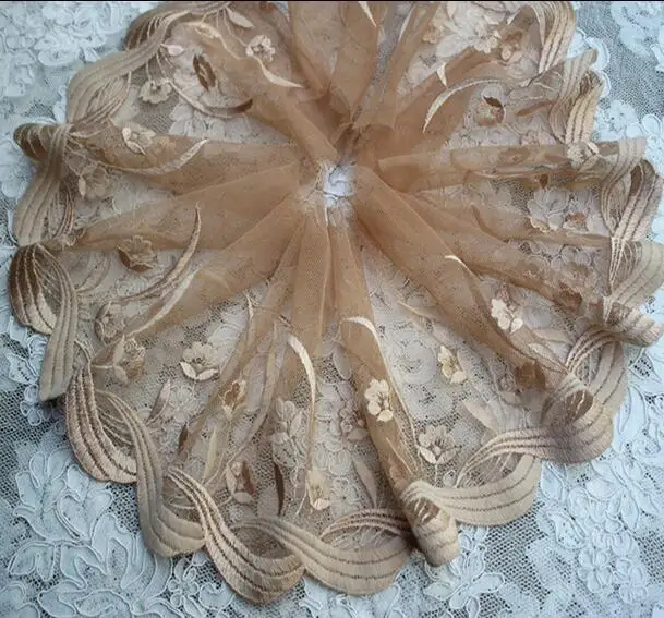 

3 Meters 16cm Width DIY Lace Trim Deep Apricot Embroidery Flower Trimmings Sewing Craft Accessories