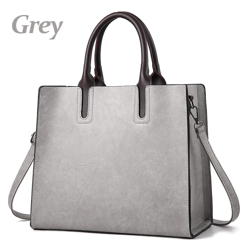 ZMQN роскошные кожаные сумки, женские сумки, большая вместительность, винтажные женские ручные сумки, сумка с верхней ручкой, одноцветная Сумка-тоут, сумка на плечо C901 - Цвет: Grey