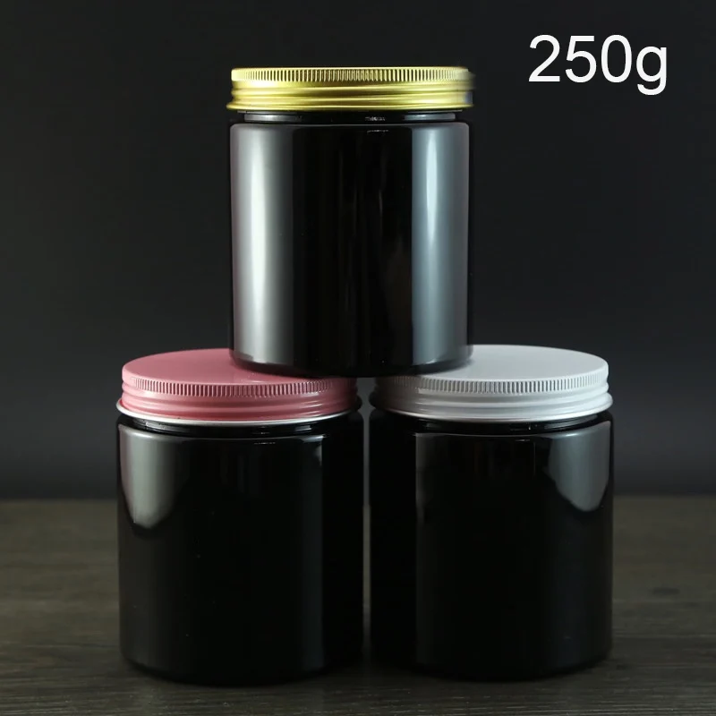 Черный пластик 250 г бутылочка для косметического крема многоразовая банка для лосьона для тела Пустые контейнеры для хранения маски для лица светильник