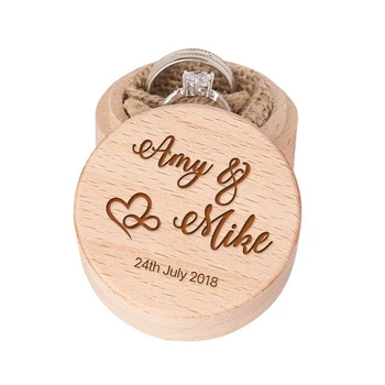 

Personalized Ring Box Wedding Engagement Proposal Keepsake Heart Name Ring Holder Bearer Box Wooden Round Christmas Boxes