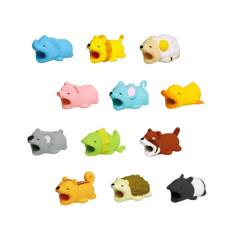 

10pcs Cartoon Animals Bite Cable Data Protector Duck Dogs Cats Cute Shark Turtle for Iphone Data Line Protection Phone Accessory