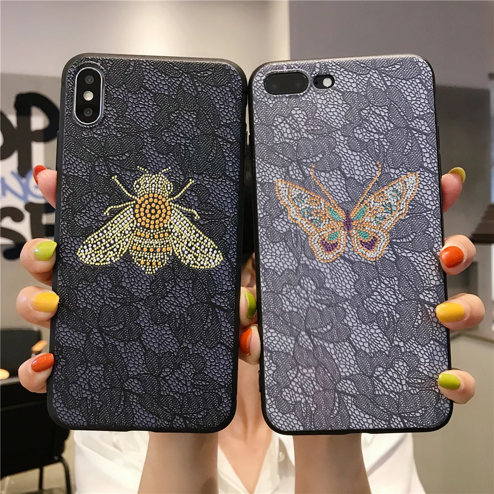 

Bee case for iPhone 8 7 x xs XR Plus Max 6 6S Soft Cover Case luxury Business animal 2019 Design manual butterfly TPU Phone case