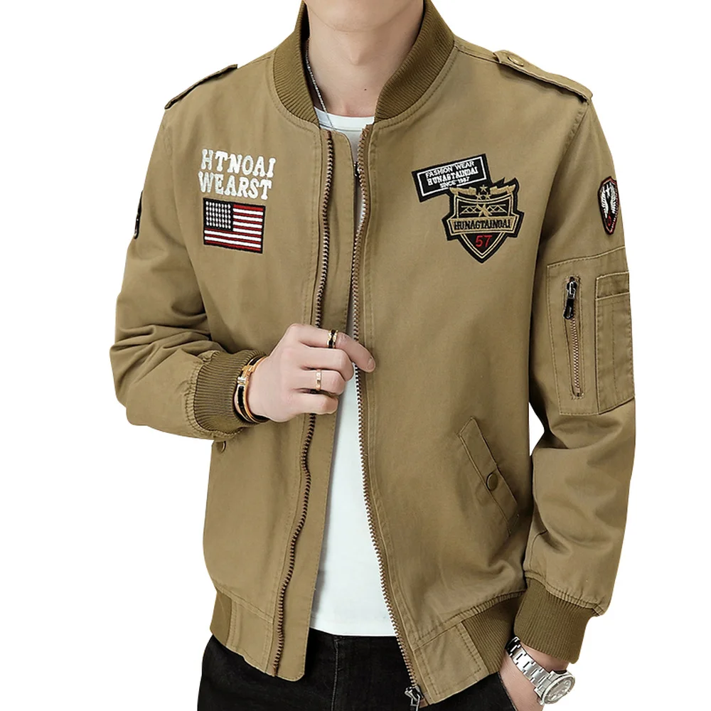 

Hot Jacket Men Fashion Cotton Military bomber Baseball collar Coats Male outerwear sportswear Washed Jacket Solid Color M-3XL
