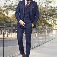 На заказ темно-синий свадебный костюм из 3 предметов одежда для жениха(куртка+ брюки+ жилет