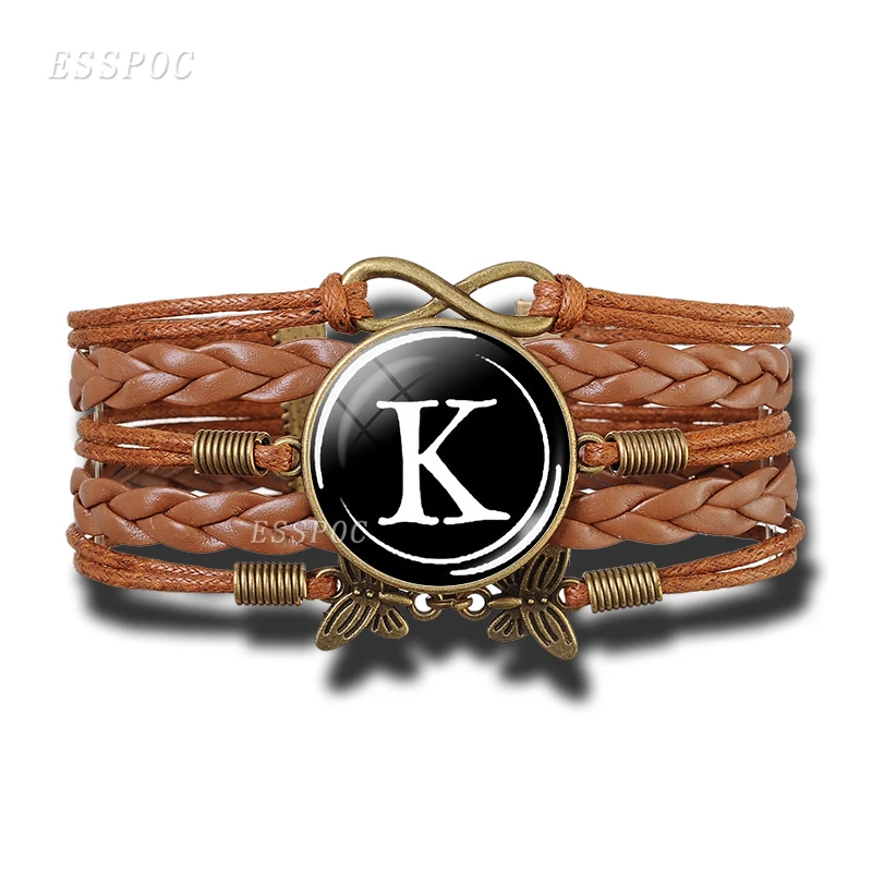 26 букв A B C браслет индивидуальная команда имя многослойная плетеная веревка на заказ черный браслет для мужчин и женщин модные аксессуары - Окраска металла: K