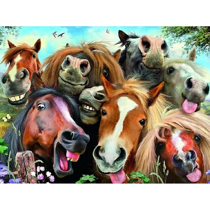 

DIY 5D Happy Horses & Donkey square Diamond Painting Cross Stitch Kids Diamond Embroidery Diamond Mosaic